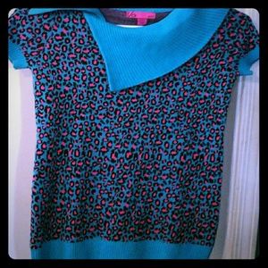 Teal and pink animal print sweater dress like new